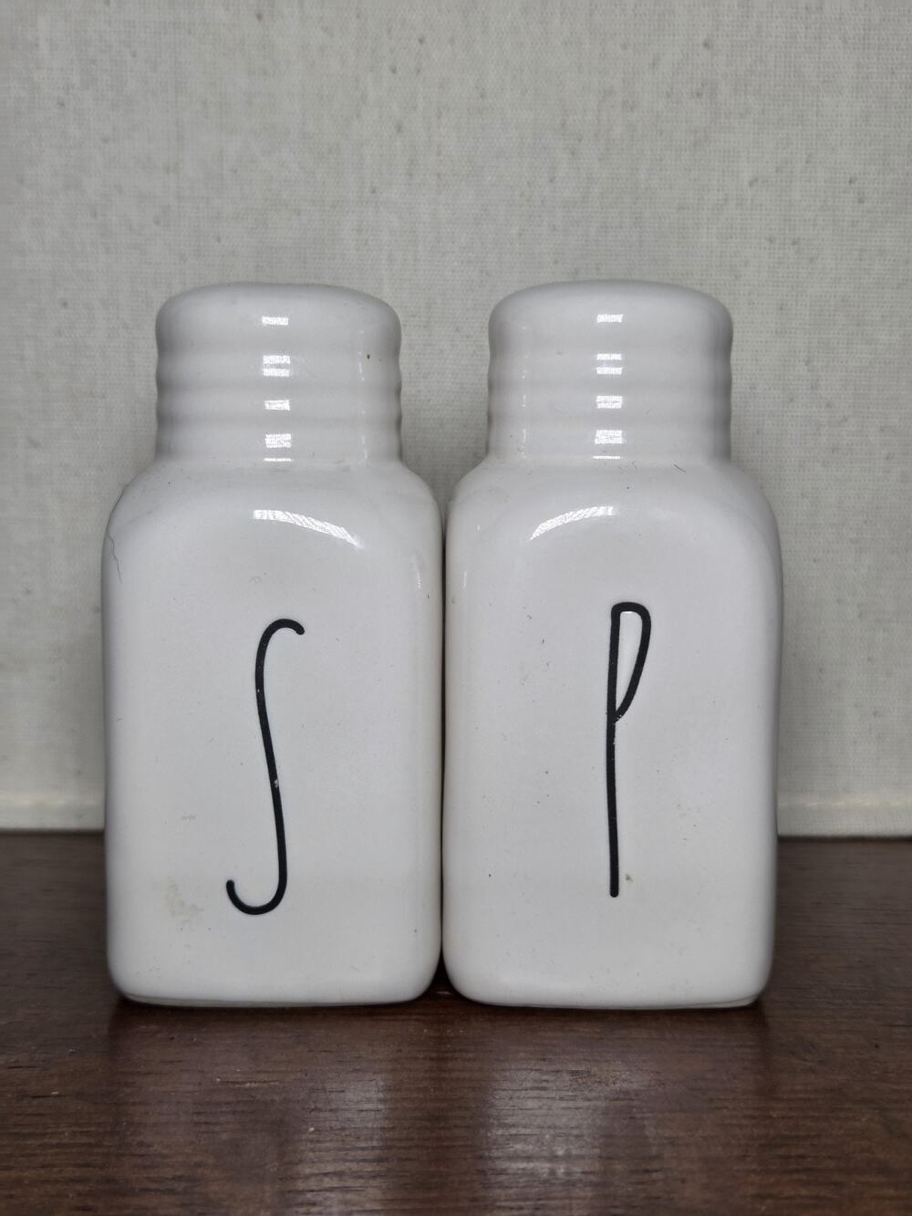 Modern Farmhouse Style Ceramic Salt and Pepper Shakers White Large Font S P